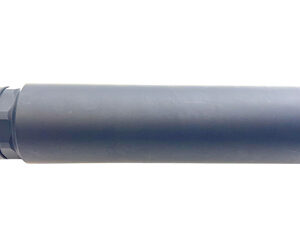 Black firearm suppressor on a white background