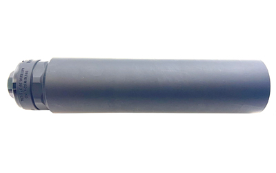 Black firearm suppressor on a white background