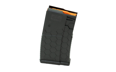Black magazine for a firearm with orange follower