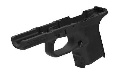 Black handgun frame without a slide.