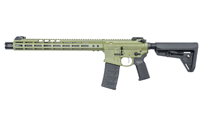 Olive green modern rifle with extended rail