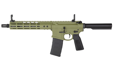 Olive green tactical rifle with suppressor
