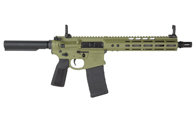 Olive green semi-automatic rifle on a white background.