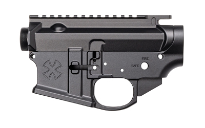 Black firearm receiver with safety features