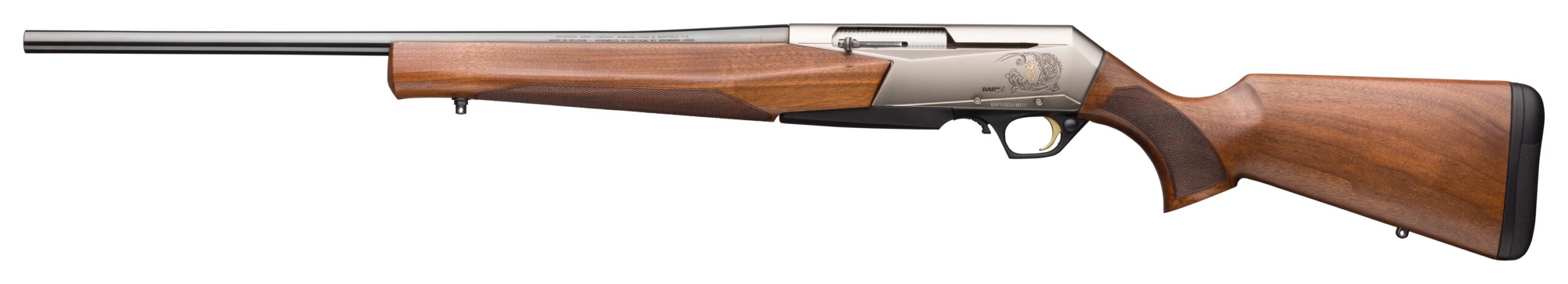Side view of a shotgun with wooden stock