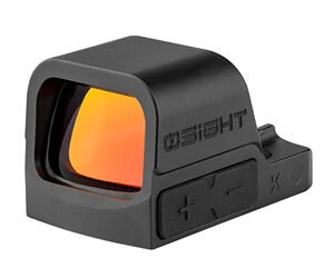 Compact red dot sight with orange lens.