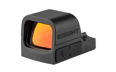 Compact red dot sight with orange lens.