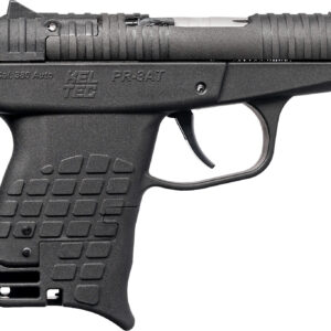 Black semi-automatic handgun with textured grip.