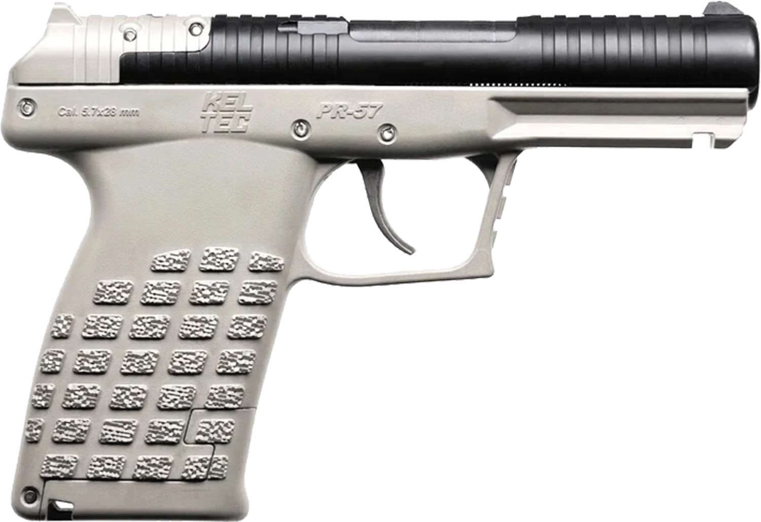 Keltec PR-57 handgun with textured grip.