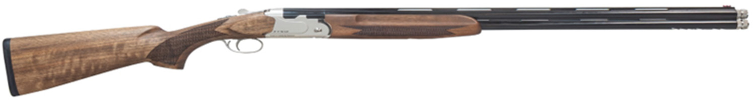 Side view of a double-barrel shotgun.