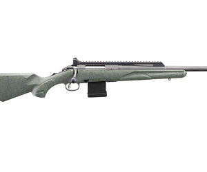 Green rifle with a detachable magazine and scope rail.