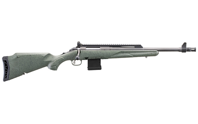 Green rifle with a detachable magazine and scope rail.