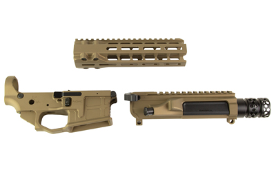 Three firearm components in tan color