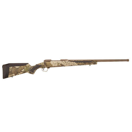 Camo hunting rifle displayed horizontally