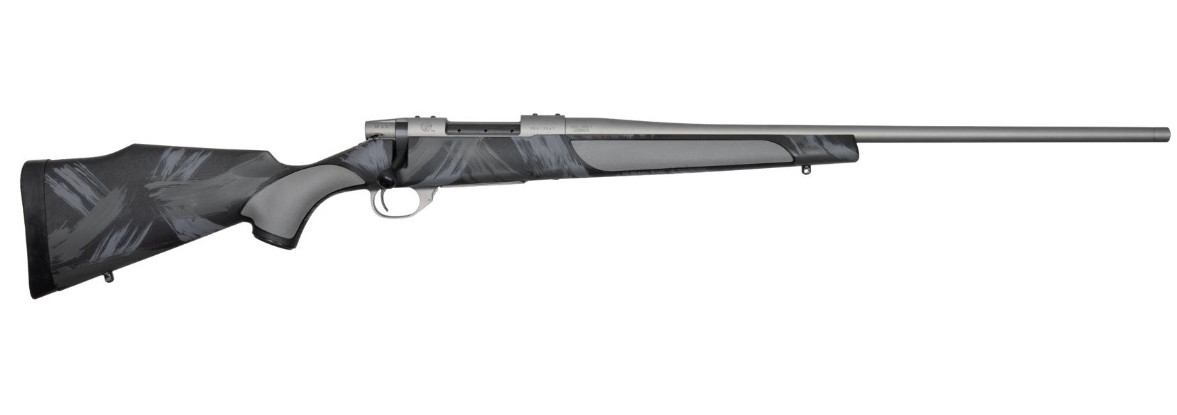 Side view of a modern rifle with gray accents.