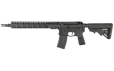 Black semi-automatic rifle on a white background.