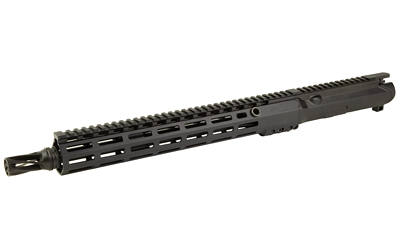 Black firearm upper receiver with rail systems