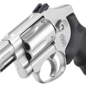 Silver revolver with black grip.