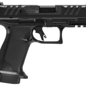 Side view of a black handgun.