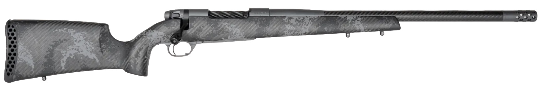 Side view of a sleek black rifle