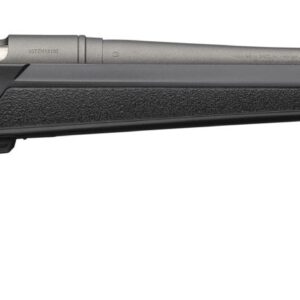 Side view of a sleek black rifle.