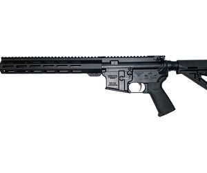 Black rifle with tactical design and accessories