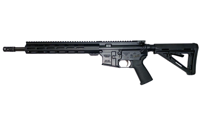 Black rifle with tactical design and accessories