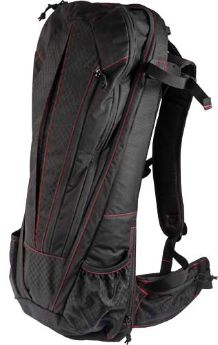 Sleek black backpack with red accents