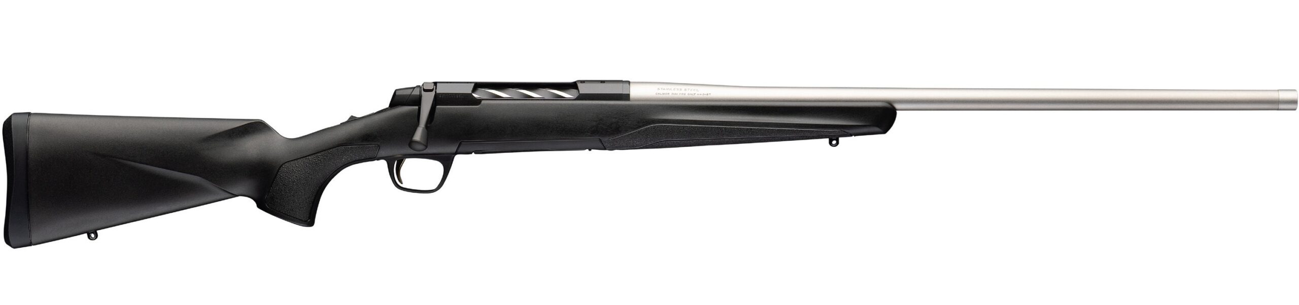Black bolt-action rifle on white background