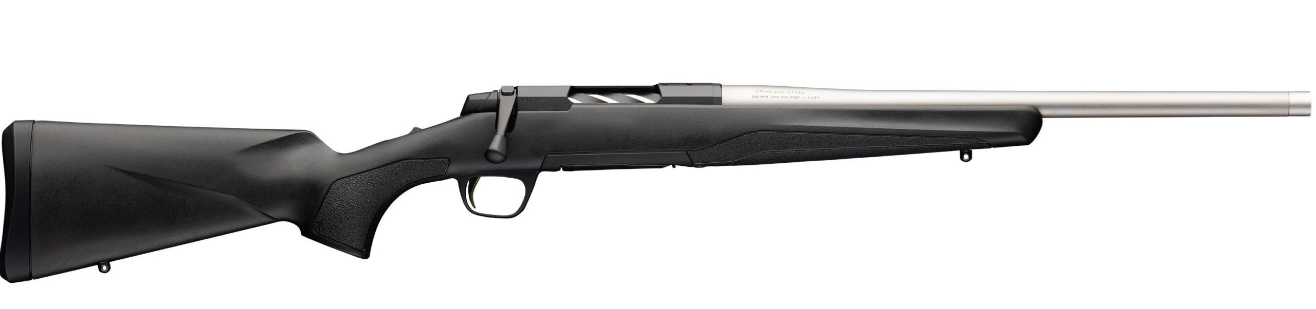 Black bolt-action rifle on white background