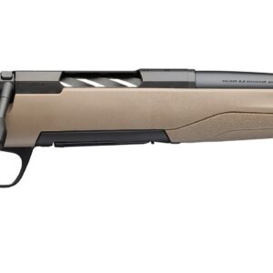 Bolt-action rifle with tan stock and black barrel