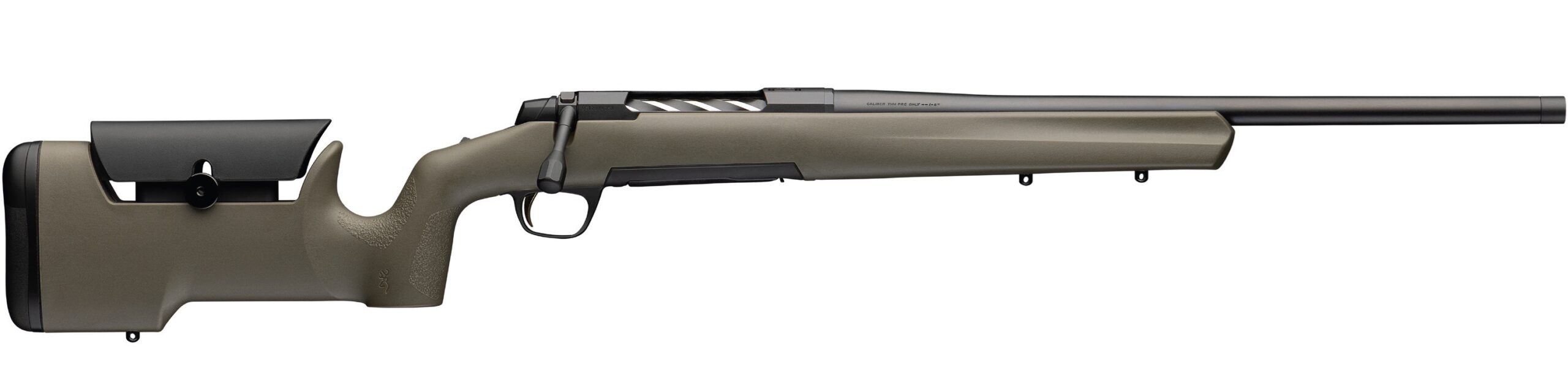 Bolt-action rifle with adjustable stock on white