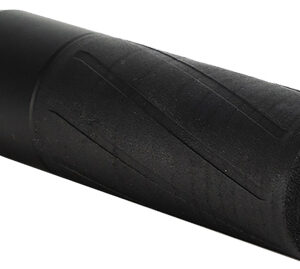 Black cylindrical firearm suppressor on white background