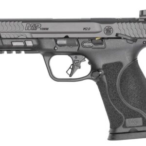 Black semi-automatic pistol displayed sideways