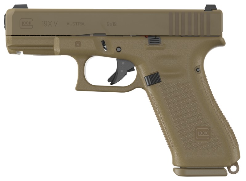 Glock 19X V handgun in tan color