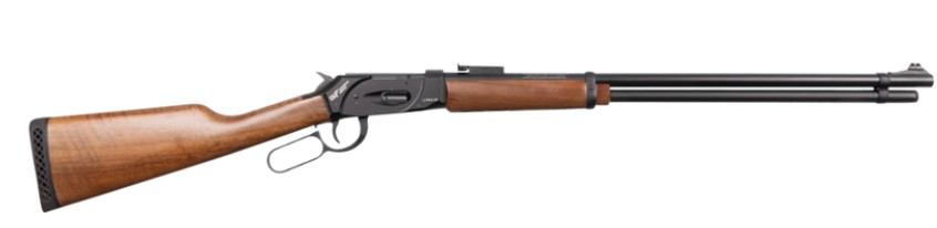 Lever-action rifle with wooden stock and barrel