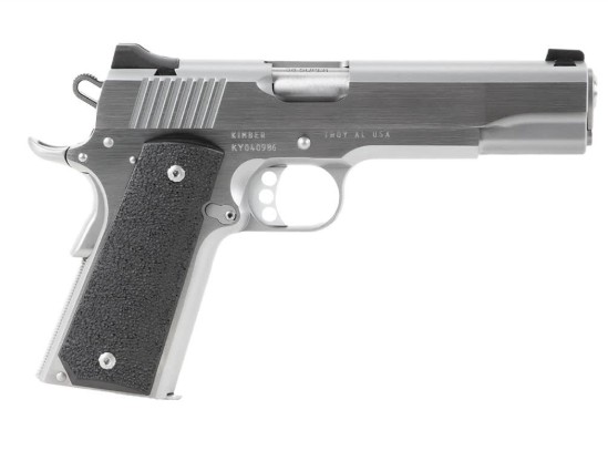 Silver handgun with black grip