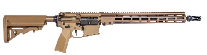 Tan AR-15 style rifle on white background