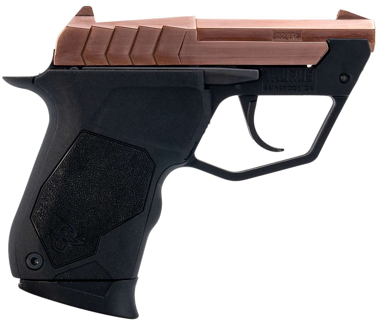 Compact pistol with metallic and black grip