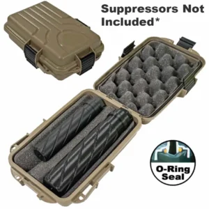 Brown case containing foam and two black items.