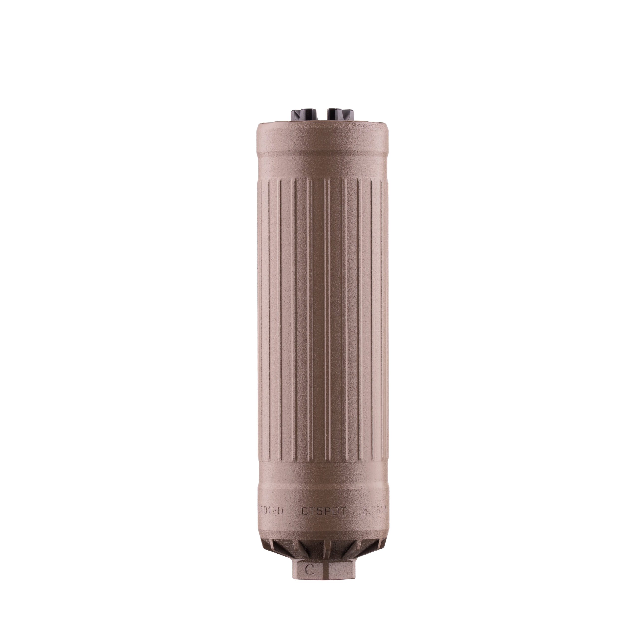 Brown cylindrical suppressor for firearms