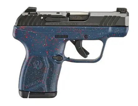 Galaxy-themed semi-automatic handgun on white background