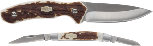 Two folding pocket knives with wood handles