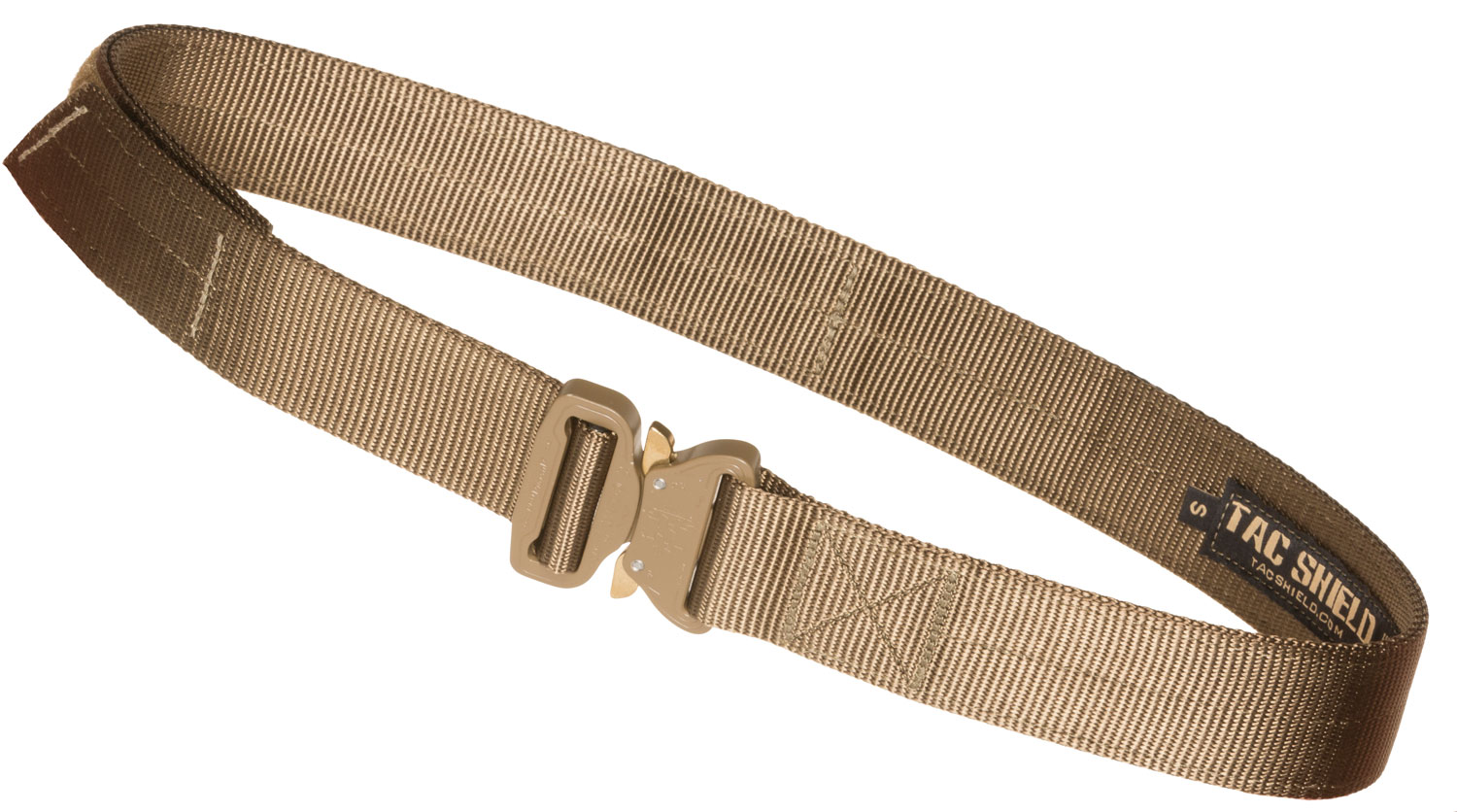 Tan tactical belt with metal buckle