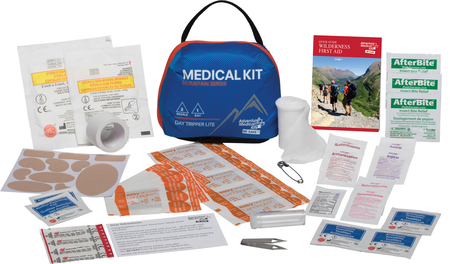 Compact medical kit for outdoor emergencies.