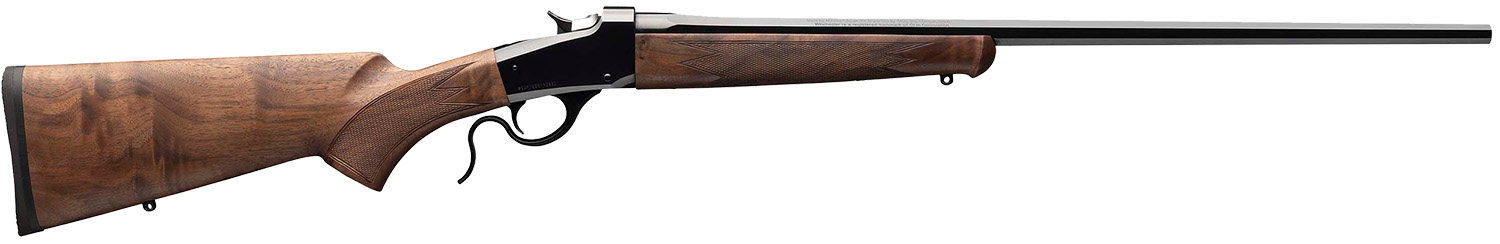 Wooden-stock single-shot rifle with long barrel