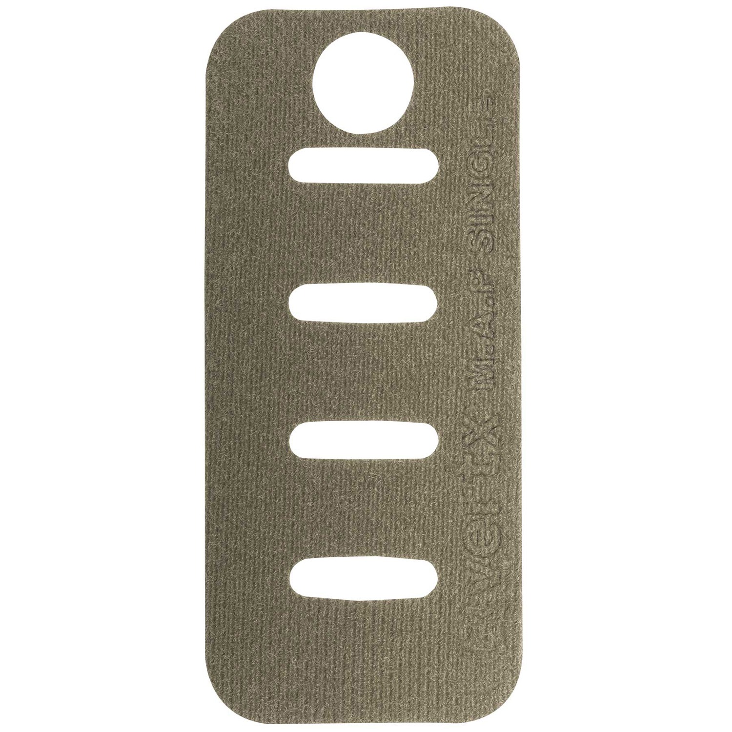 Multi-slot olive green paper label with hole.