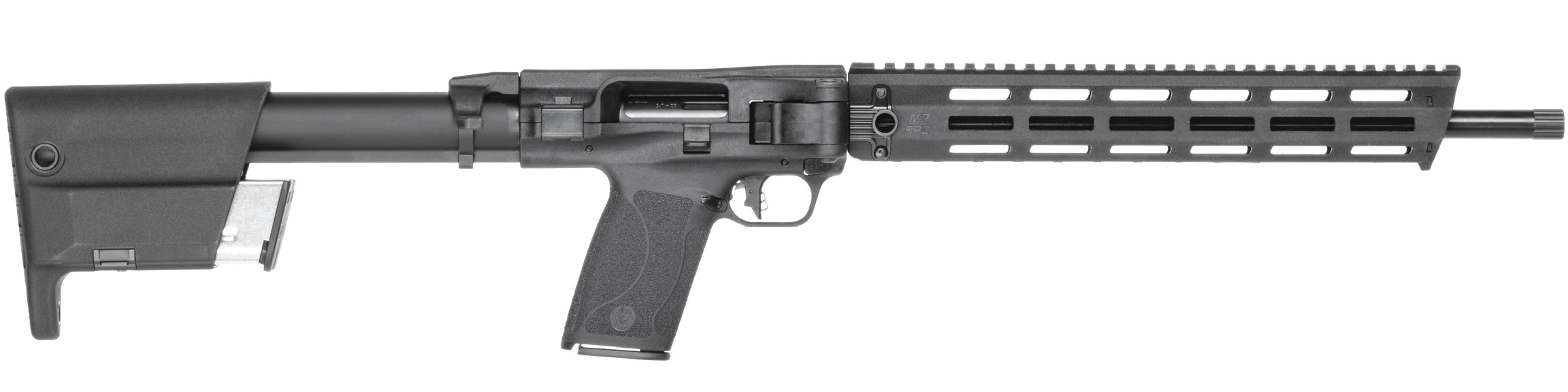 Black semi-automatic rifle with adjustable stock