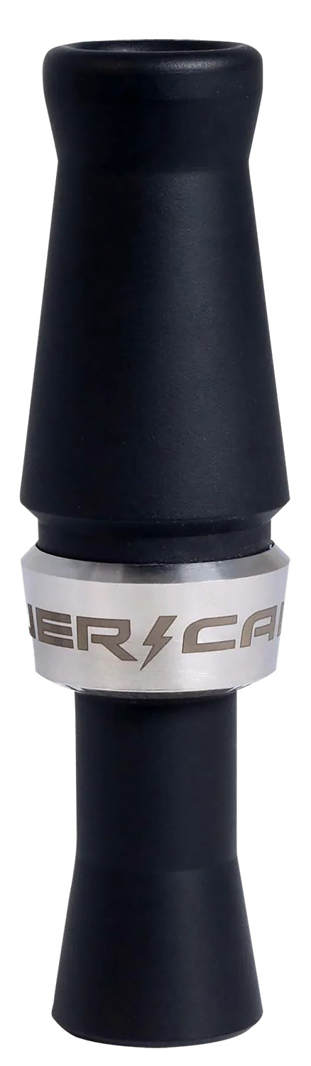 Black duck call with engraved metal band