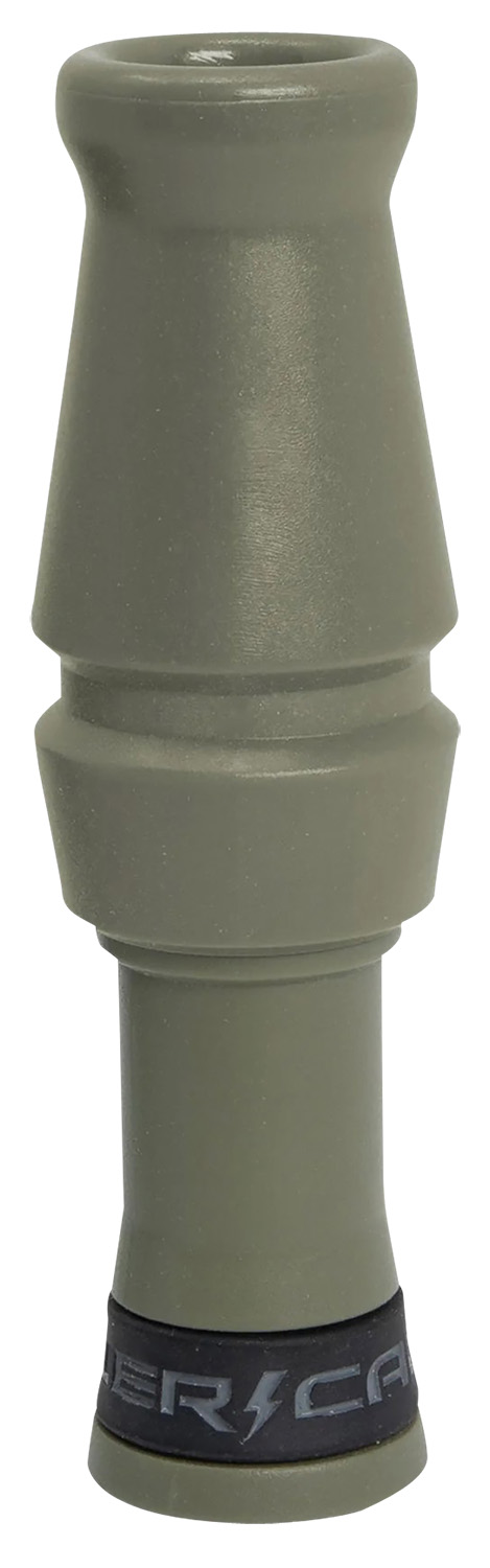 Green duck call with black branded band